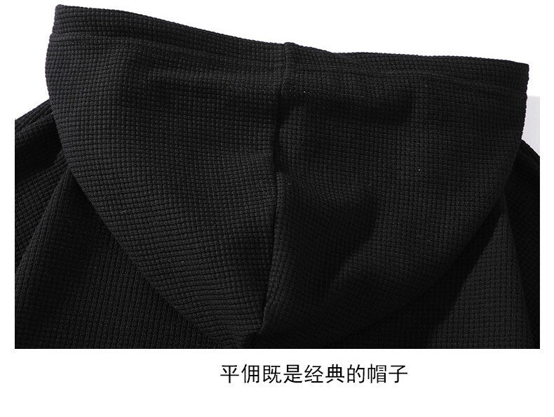 Popular Waffle Embroidery Stitching Trendy Youth Cross-border Fake Two Pieces Leisure Long Sleeve Hooded Sweater